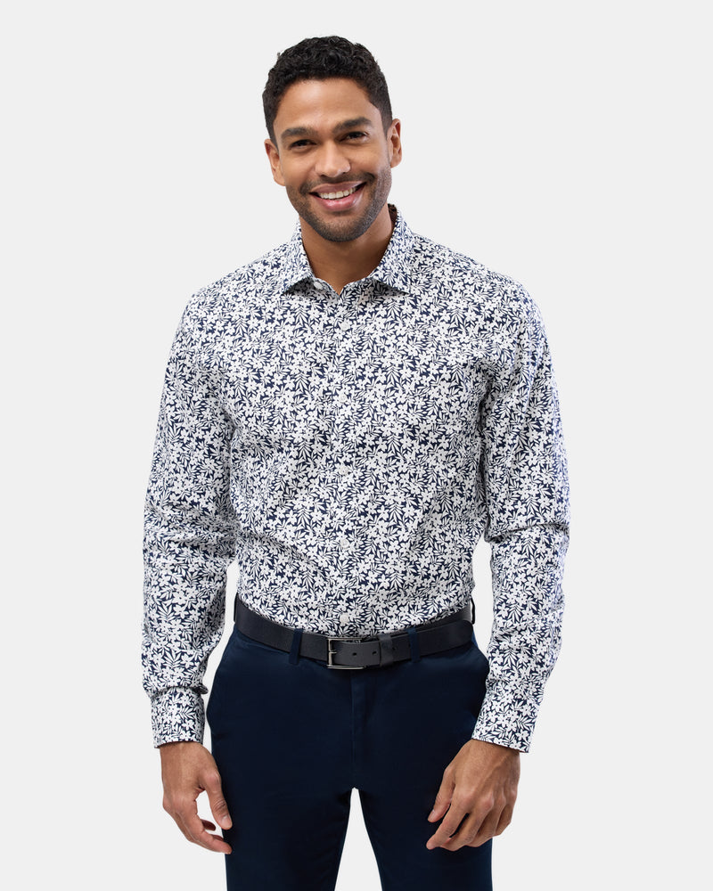 Brooksfield easy care regular fit mens shirt in navy floral