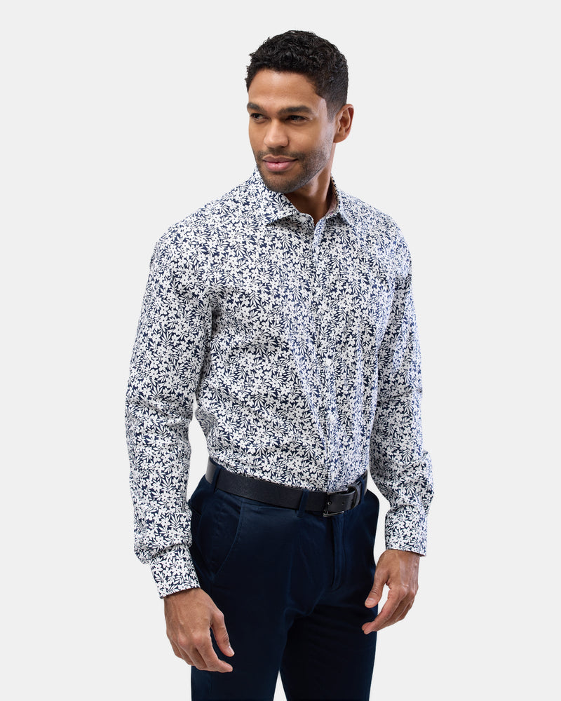 Brooksfield easy care regular fit mens shirt in navy floral