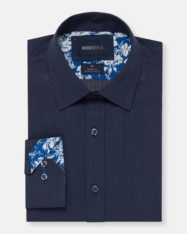 Brooksfield slim fit luxe business shirt in navy 2