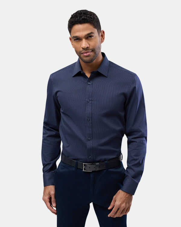 Brooksfield slim fit luxe business shirt in navy 2