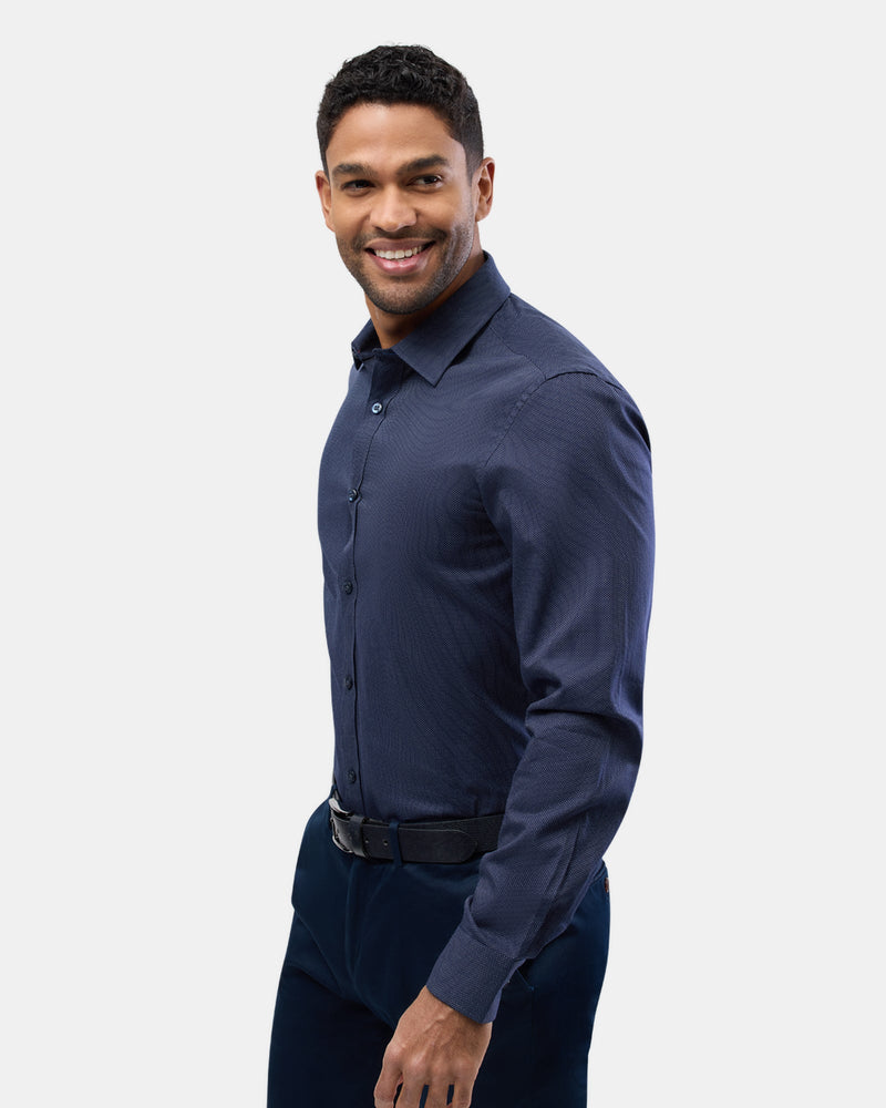 Brooksfield slim fit luxe business shirt in navy 2