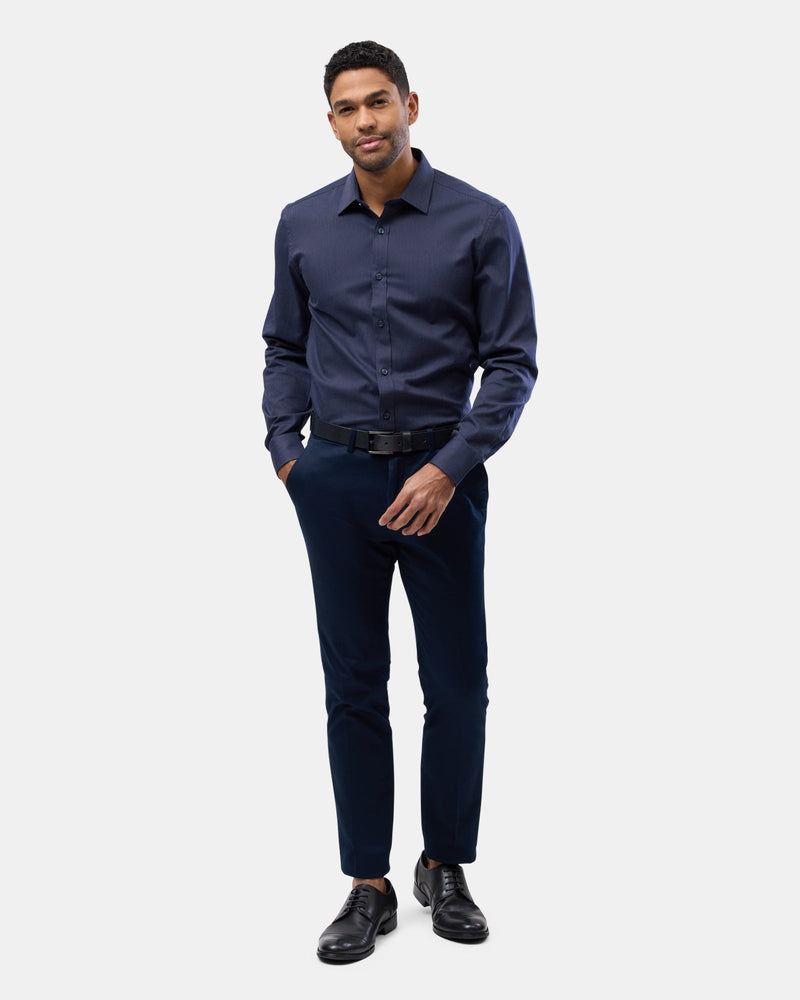 Brooksfield slim fit luxe business shirt in navy 2