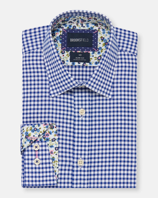 Brooksfield slim fit luxe business shirt in blue 3