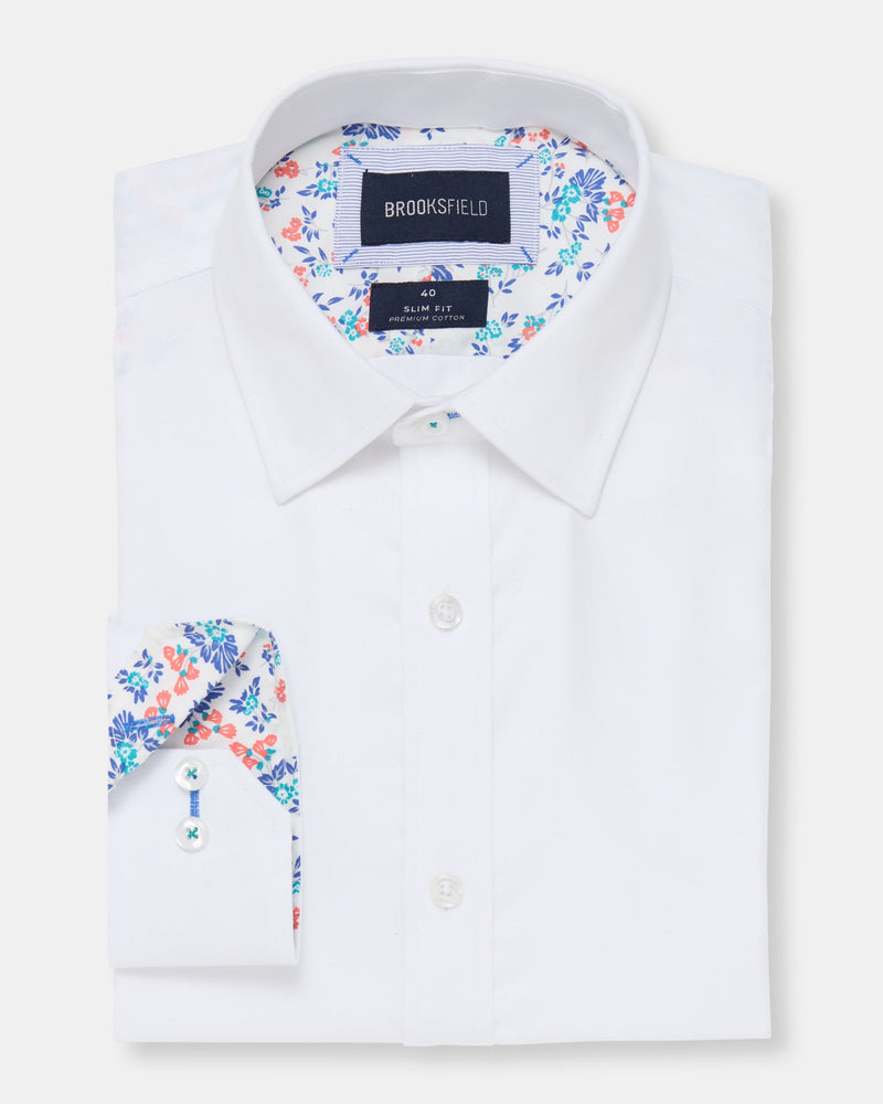 Brooksfield slim fit luxe business shirt in white