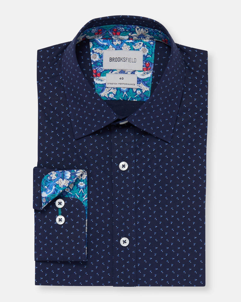 Brooksfield classic fit stretch mens shirt in navy