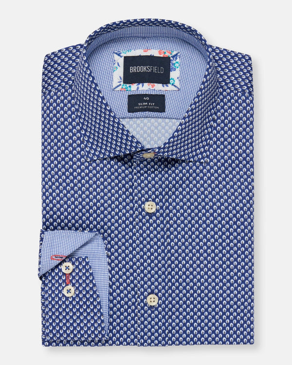 Brooksfield slim fit luxe business shirt in navy 3