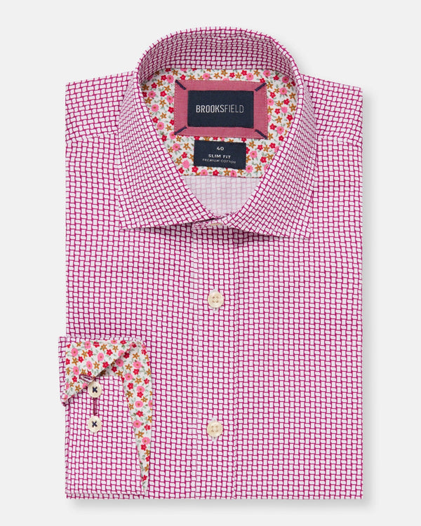 Brooksfield slim fit luxe business shirt in dark pink