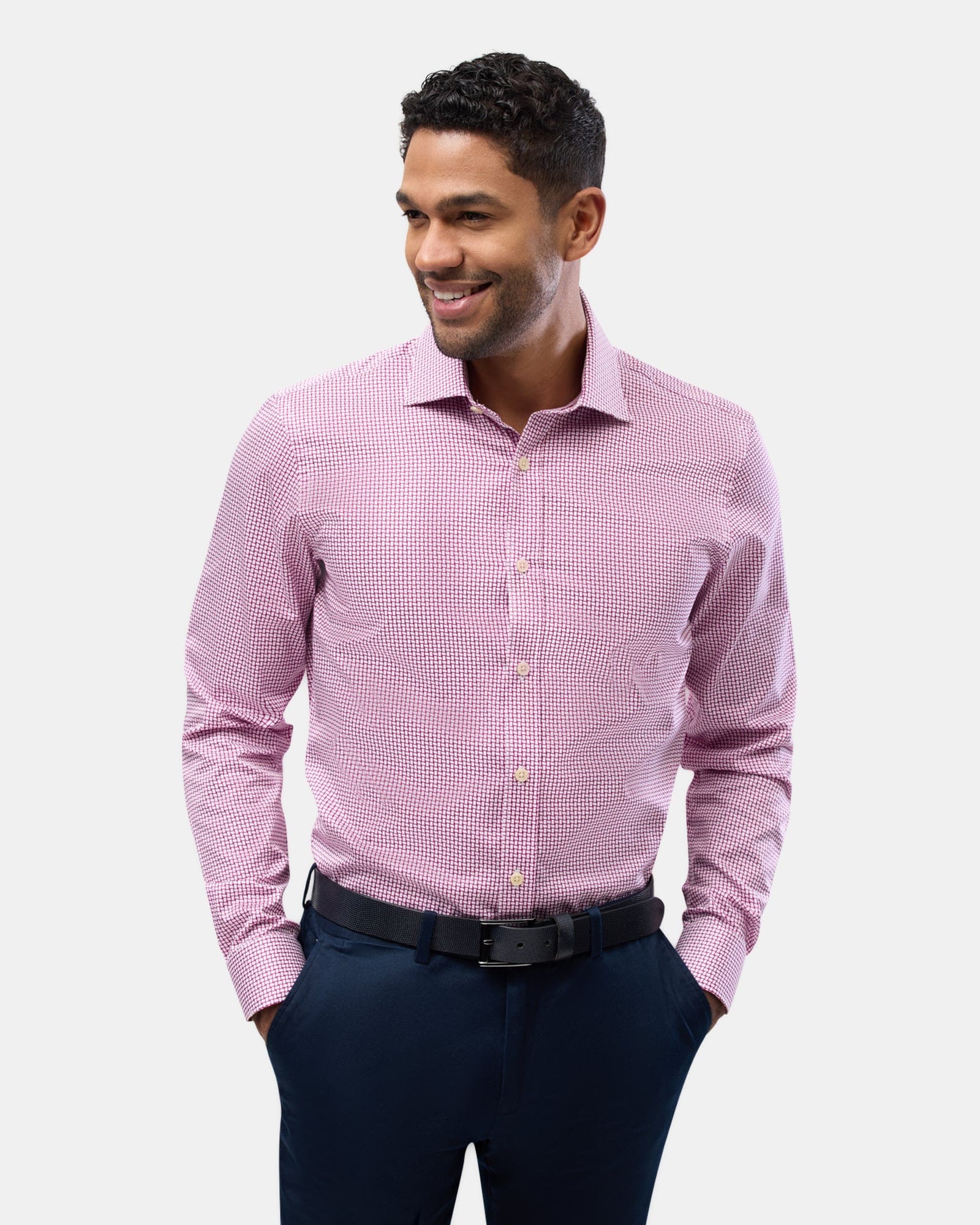 Brooksfield slim fit luxe business shirt in dark pink