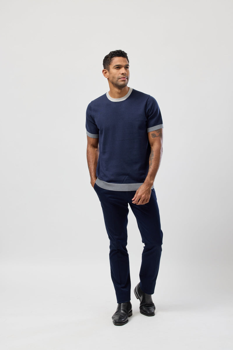 Styling the Brooksfield Mens Cotton Crew Neck Knitted Tee in Navy