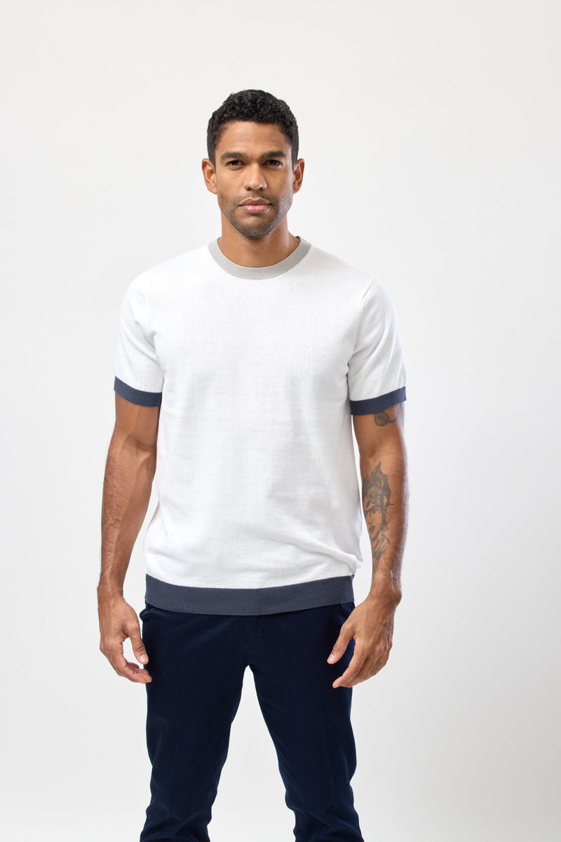 The Brooksfield Mens Cotton Crew Neck Knitted Tee in White