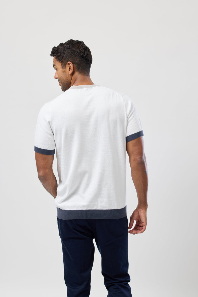 Back view of the Brooksfield Mens Cotton Crew Neck Knitted Tee in White