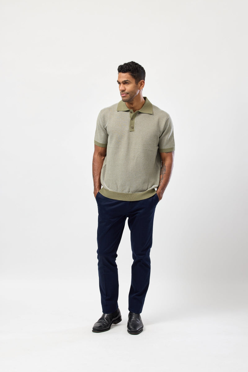 Brooksfield Short Sleeve Knitted Polo in Moss Green