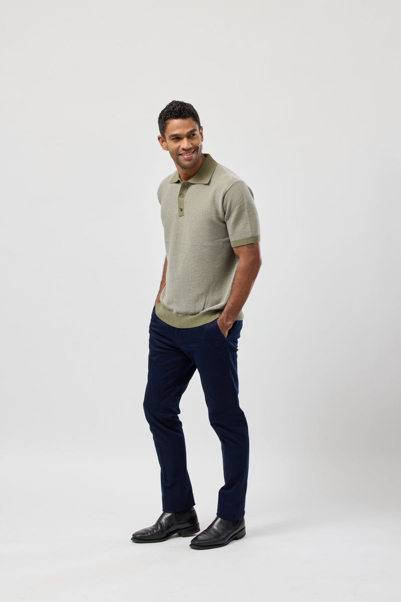 Brooksfield Short Sleeve Knitted Polo in Moss Green