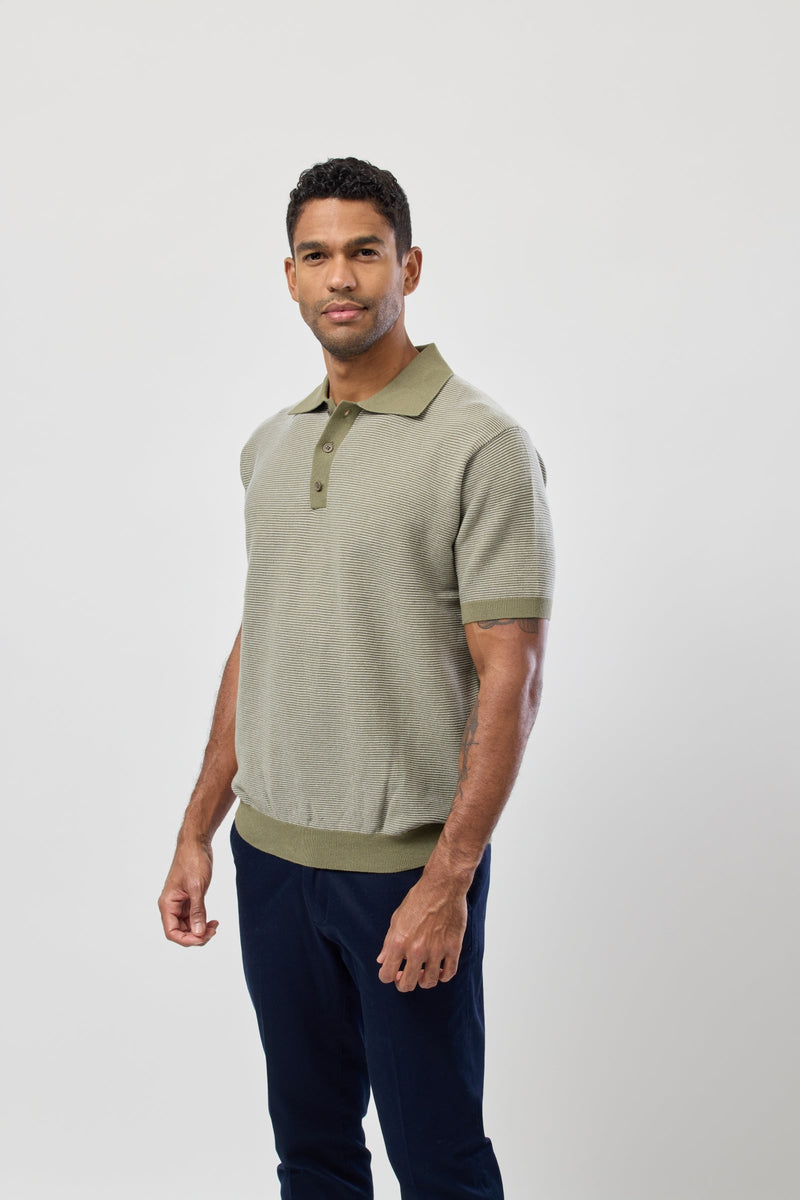 Brooksfield Short Sleeve Knitted Polo in Moss Green