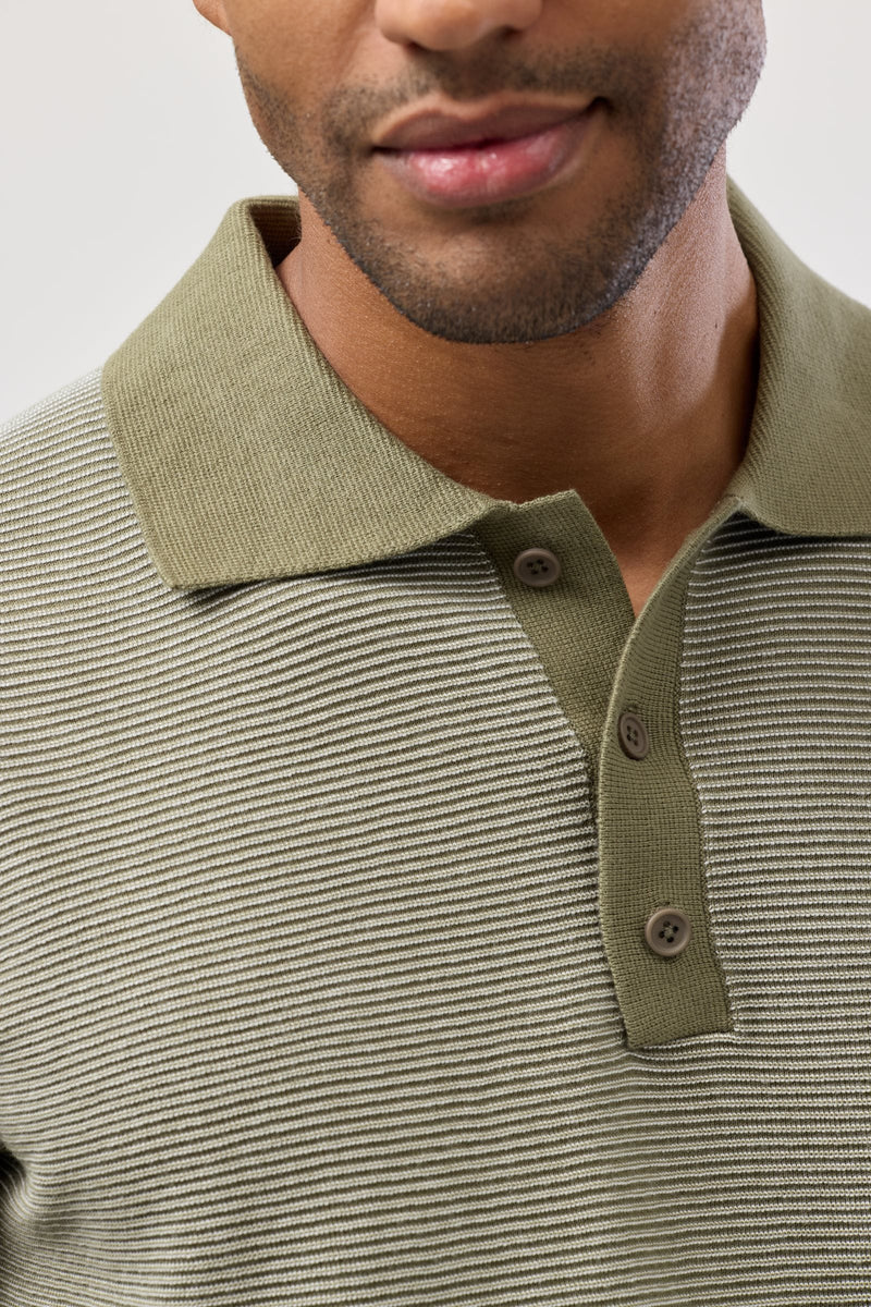 Brooksfield Short Sleeve Knitted Polo in Moss Green