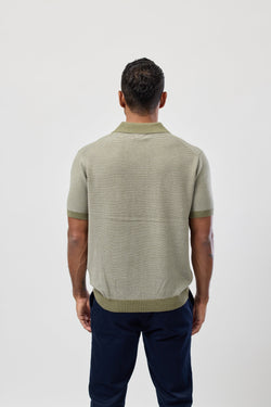 Brooksfield Short Sleeve Knitted Polo in Moss Green