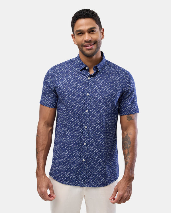 Brooksfield short sleeve casual shirt in navy print