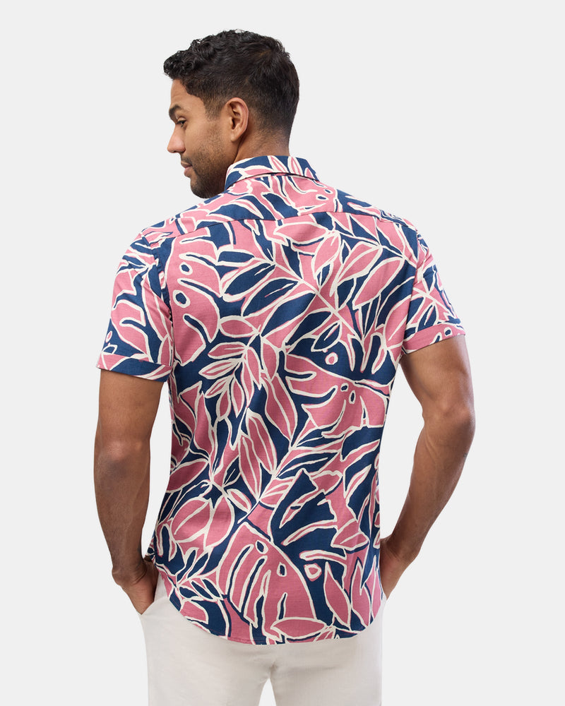 Brooksfield short sleeve printed casual shirt in navy and pink