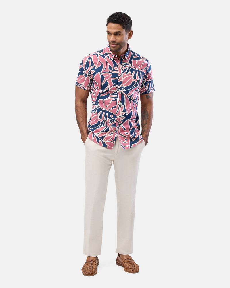 Brooksfield short sleeve printed casual shirt in navy and pink