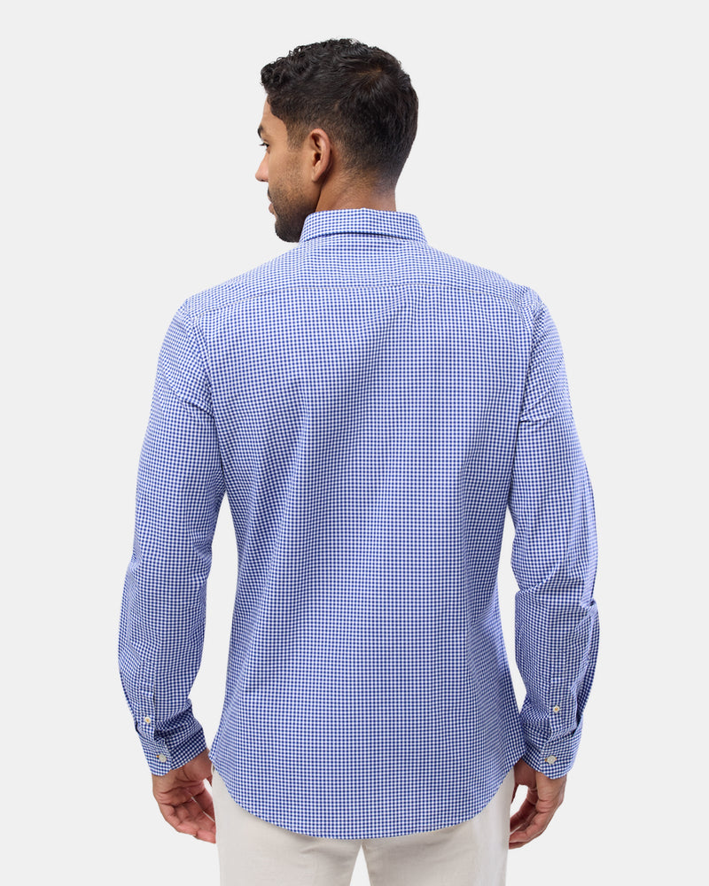 Back view of the Brooksfield Long Sleeve Printed Casual Shirt in Blue Check