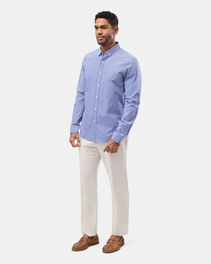 The Brooksfield Long Sleeve Printed Casual Shirt in Blue Check paired with pants