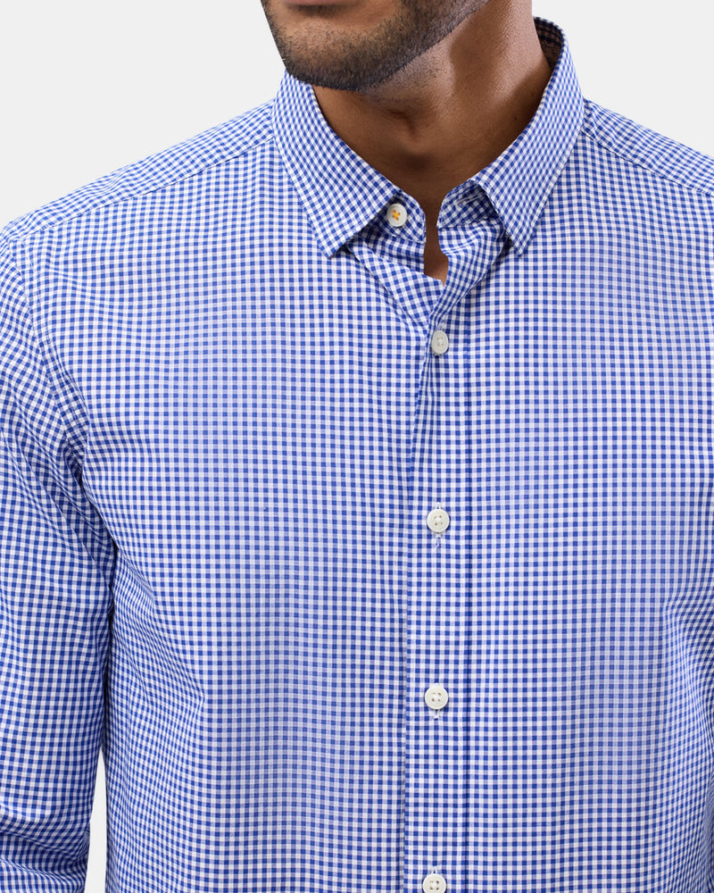 Collar details of the Brooksfield Long Sleeve Printed Casual Shirt in Blue Check