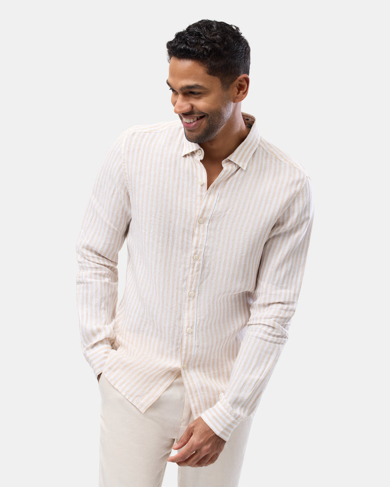 Brooksfield mens casual linen shirt in beige