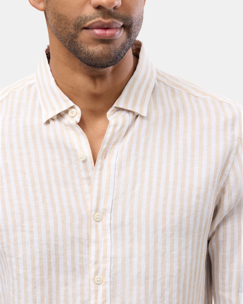 Brooksfield mens casual linen shirt in beige