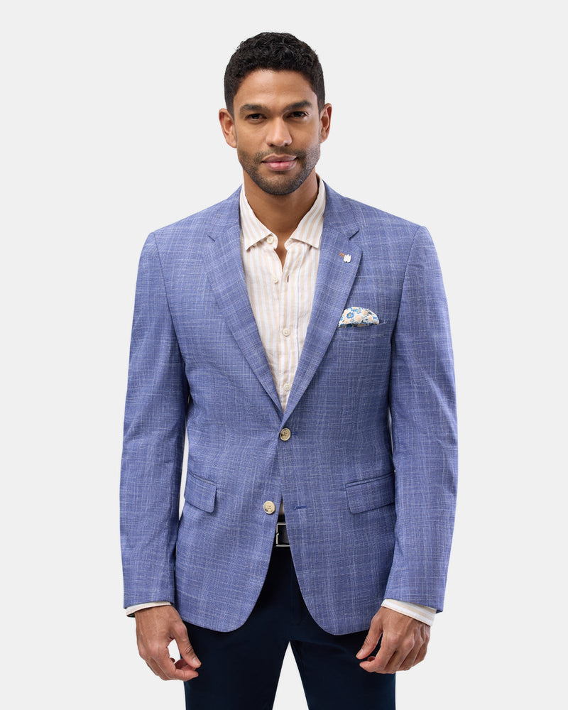 Front view of the Brooksfield Mens Subtle Checked Sports Jacket in Blue