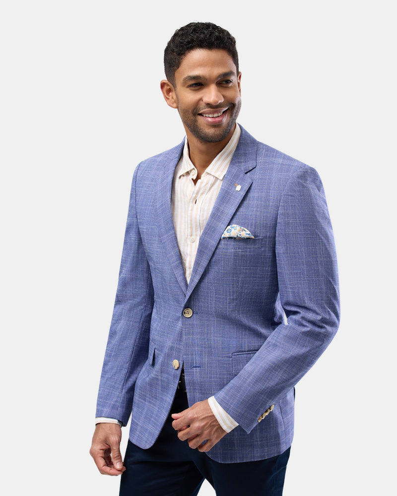 Side view of the Brooksfield Mens Subtle Checked Sports Jacket in Blue