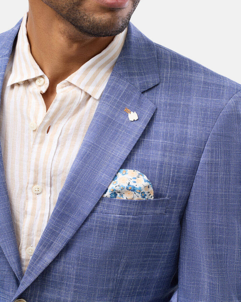 Collar details of the Brooksfield Mens Subtle Checked Sports Jacket in Blue