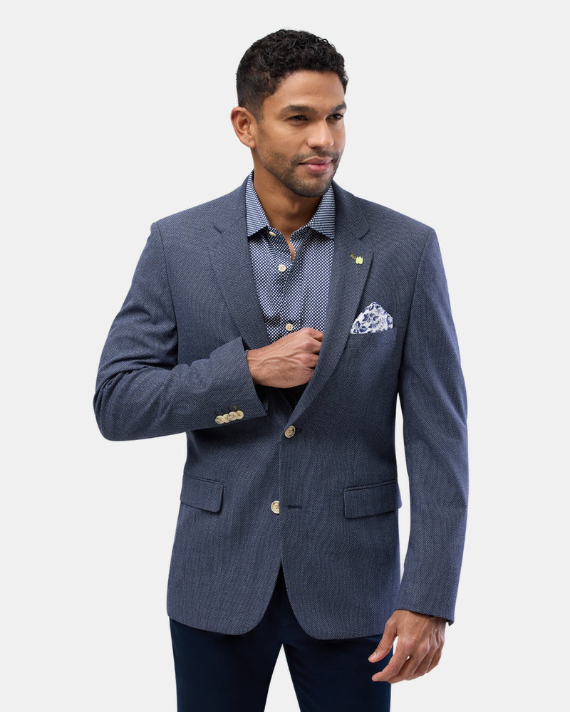 Front view of the Brooksfield Mens Textured Yarn Dye Sports Jacket in Navy