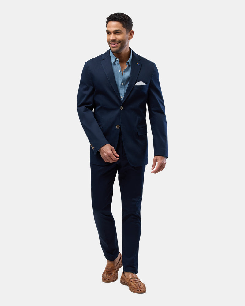 The Brooksfield Mens Unstructured Sports Jacket in Navy paired with brown loafers