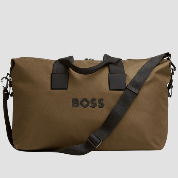 Boss Catch Rubberized Logo Holdall Bag in Brown