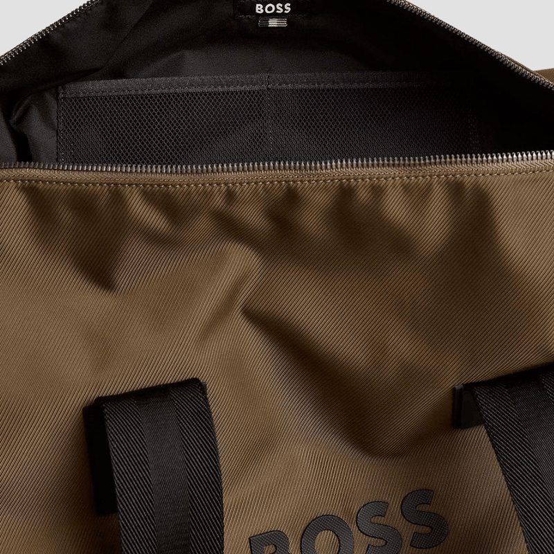Boss Catch Rubberized Logo Holdall Bag in Brown