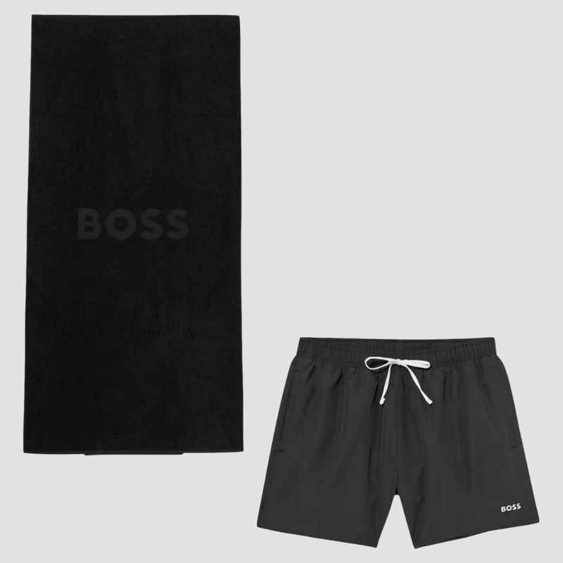 Boss Essential Swim Shorts and Beach Towel Set in Black