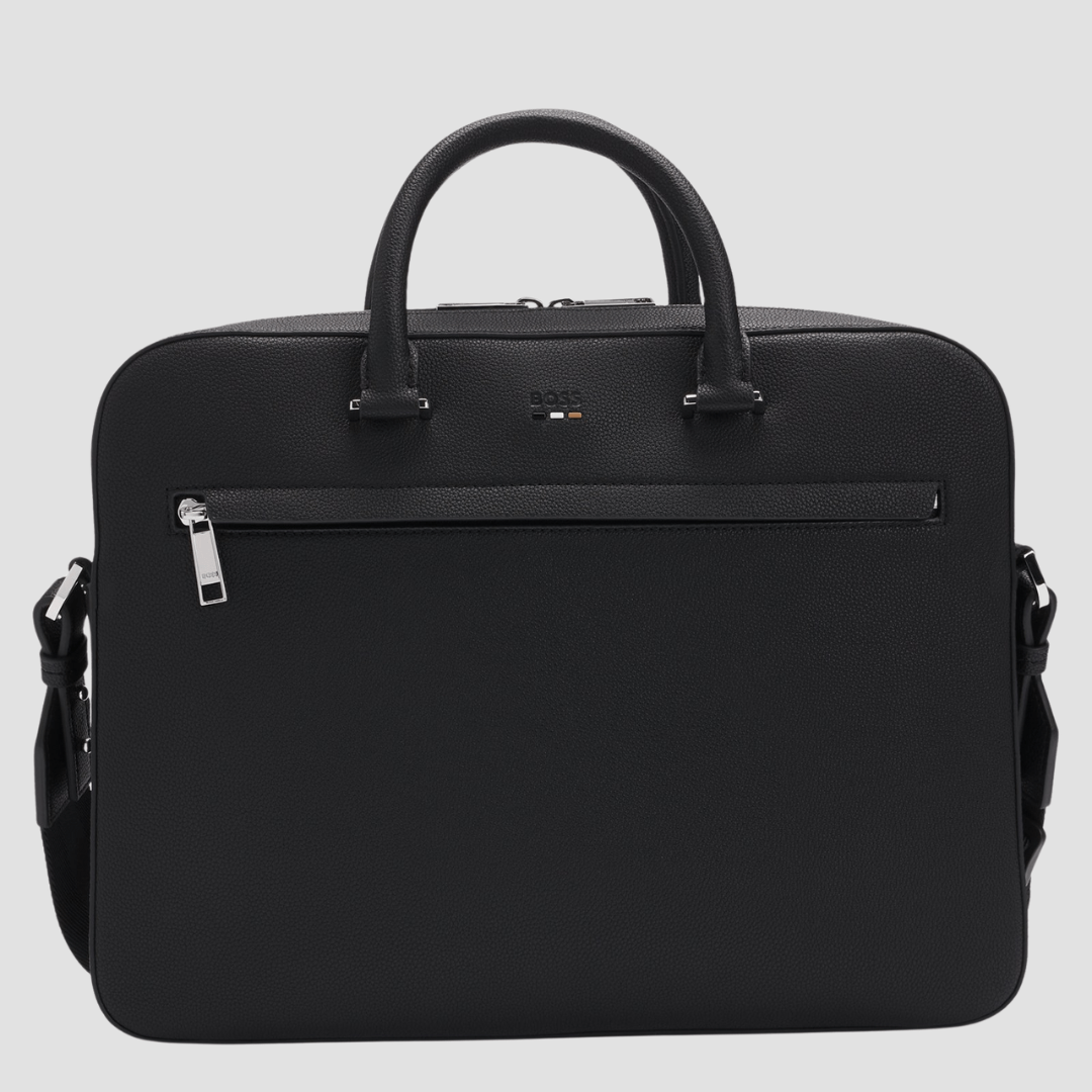 Boss Jay Document Case in Black Grained Faux Leather
