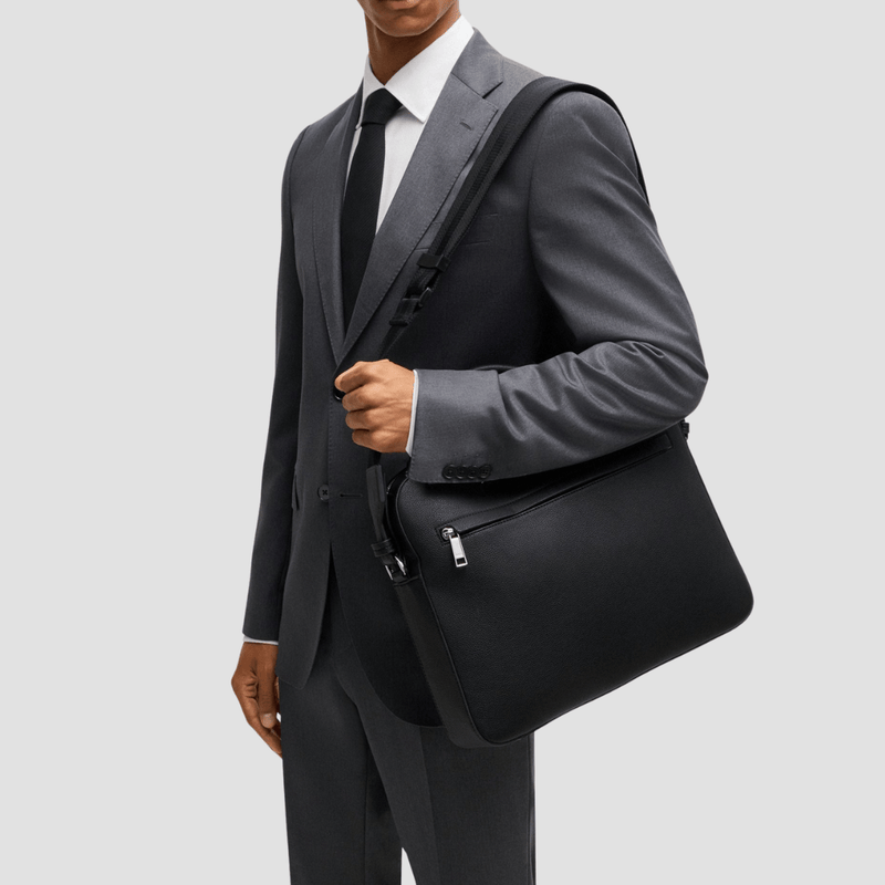Boss Jay Document Case in Black Grained Faux Leather