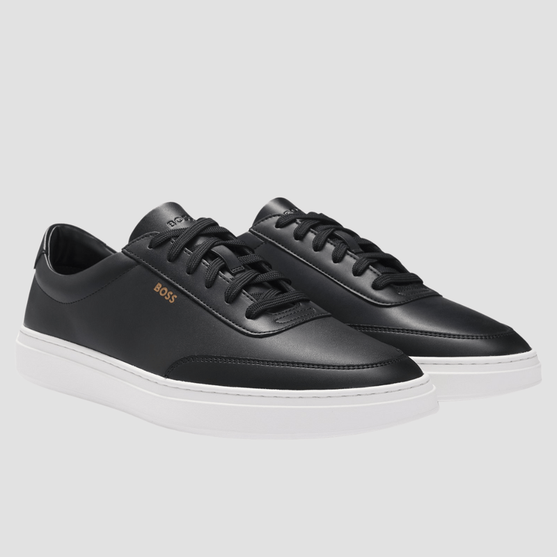 Boss Kieran Tenn Mens Coated Leather Trainers in Black