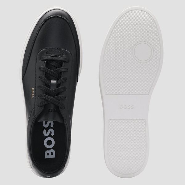 Boss Kieran Tenn Mens Coated Leather Trainers in Black