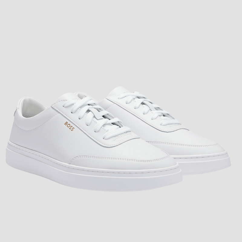 Boss Kieran Tenn Mens Coated Leather Trainers in White