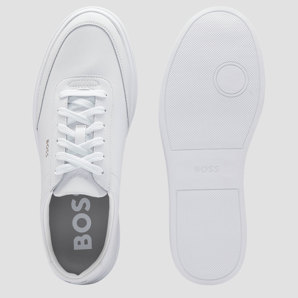 Boss Kieran Tenn Mens Coated Leather Trainers in White