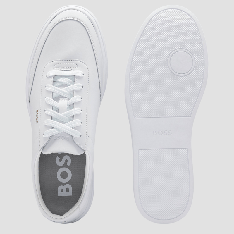 Boss Kieran Tenn Mens Coated Leather Trainers in White