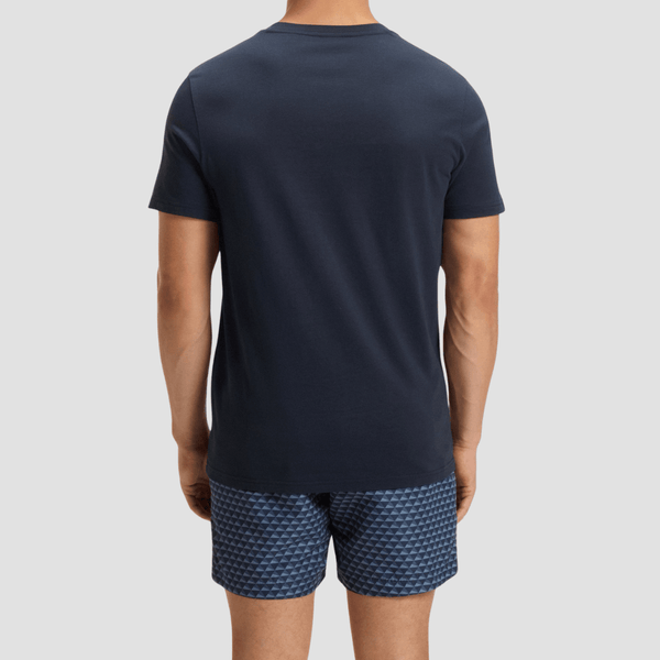 Boss Logo Print Beach T-Shirt in Dark Blue Cotton Jersey