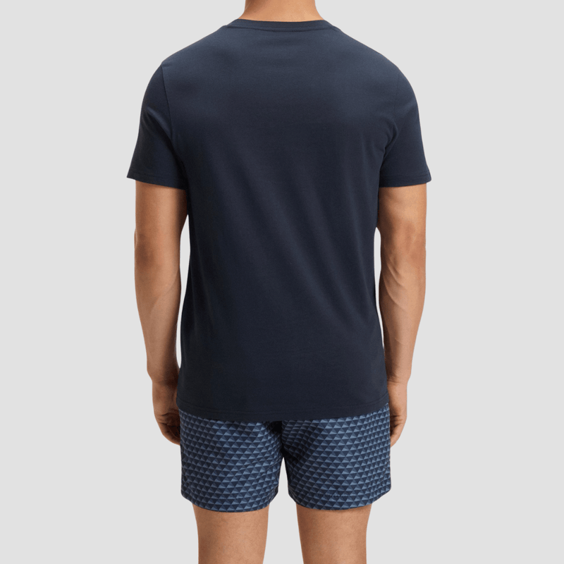 Boss Logo Print Beach T-Shirt in Dark Blue Cotton Jersey