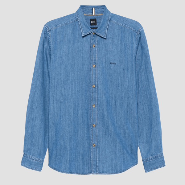 Boss Mens Classic Fit Liam Shirt in Blue Pure Cotton Denim