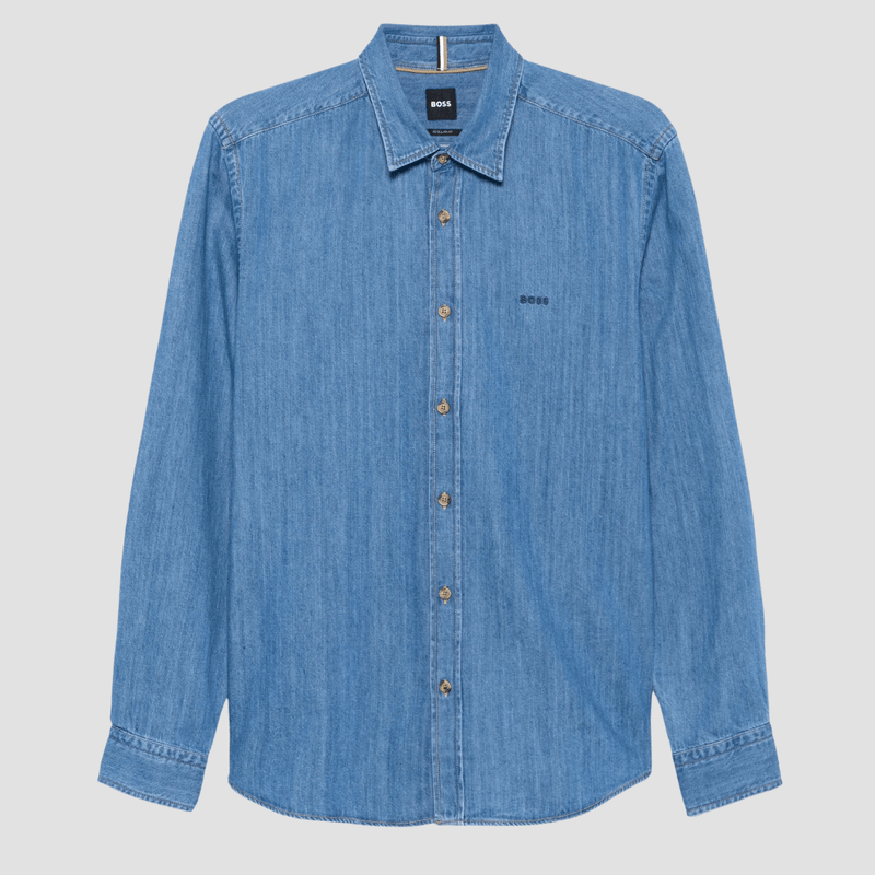 Boss Mens Classic Fit Liam Shirt in Blue Pure Cotton Denim