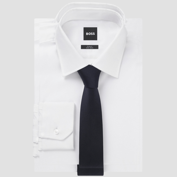 Boss Mens H-Tie in Dark Blue Pure Silk