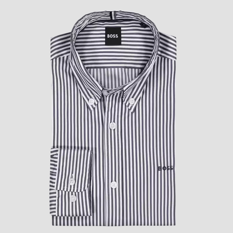 Boss Mens Slim Fit Roan Shirt in Dark Blue Stripe