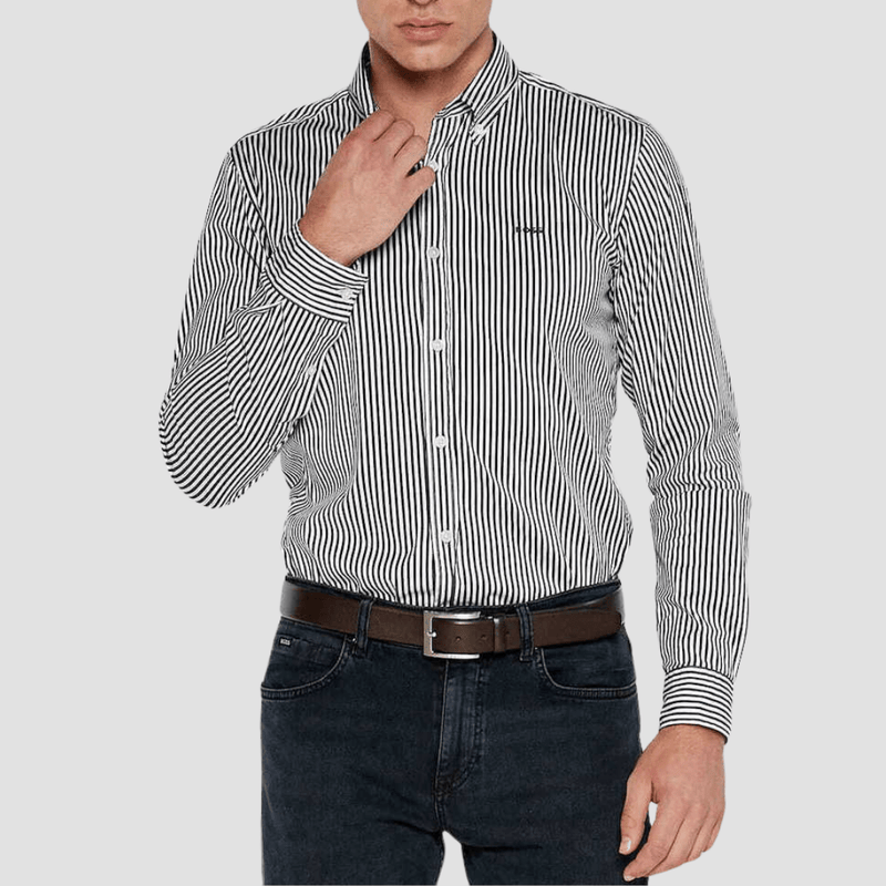 Boss Mens Slim Fit Roan Shirt in Dark Blue Stripe